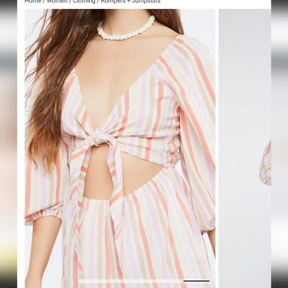 Plus striped romper with cut out and tie - Picture 5 of 8